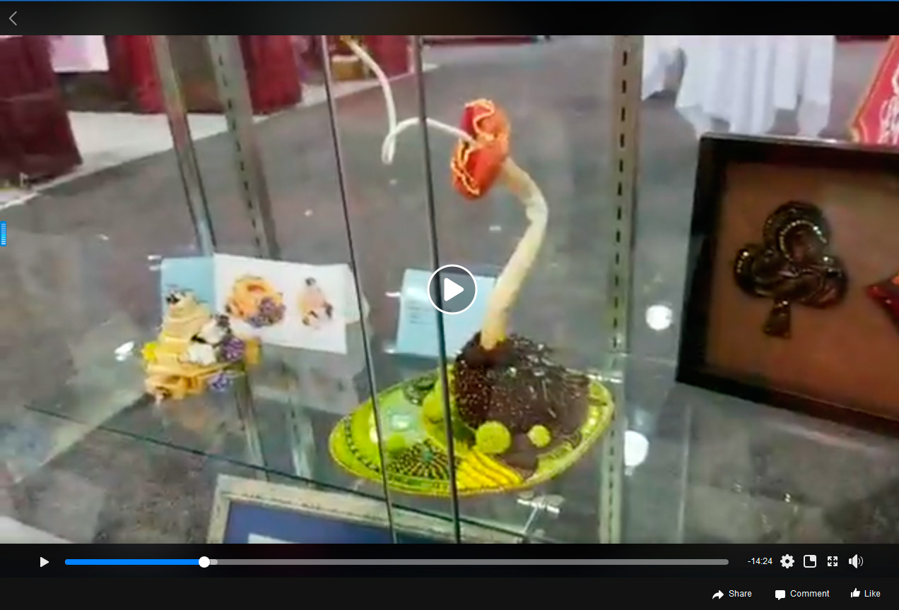 Still from Facebook video of Triffid in display case at Bead & Button 2018