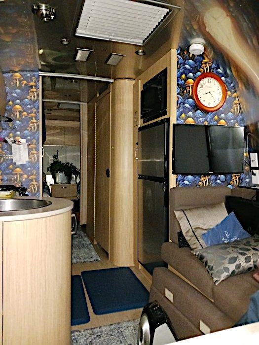 Mushroom wallpaper inside Airstream Lady Rose. Image copyright &copy; Rose C Rushbrooke.
