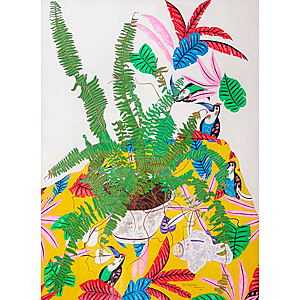 Fish and Fern - gouache painting by Rose Rushbrooke. Image copyright © Rose Rushbrooke.