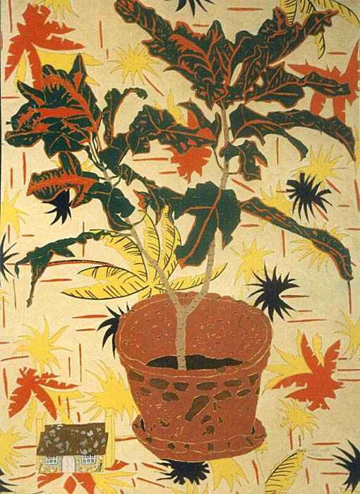 House and Croton - gouache and ink painting by Rose Rushbrooke. Image copyright © Rose Rushbrooke.