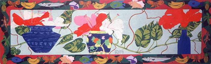 Indoor Gardening - gouache and ink painting by Rose Rushbrooke. Image copyright © Rose Rushbrooke.