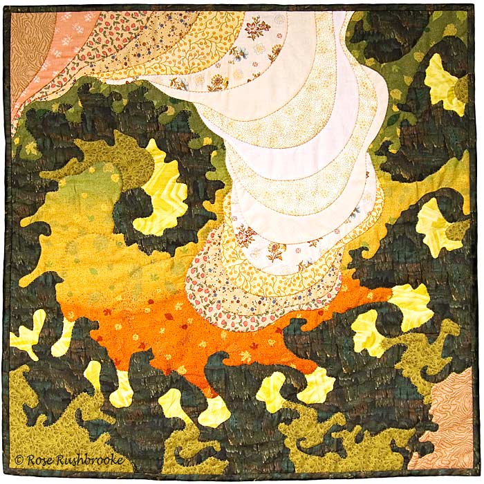 Bracken - fractal art quilt by Rose Rushbrooke, created for National Parks Project. Hand stitched using commercially printed fabrics. Image copyright &copy; Rose Rushbrooke.