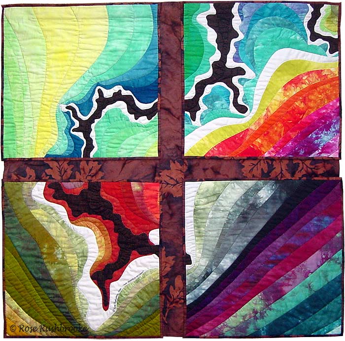 The Four Seasons of Oatlands - fractal art quilt by Rose Rushbrooke. Hand stitched using hand dyed fabrics. Image copyright &copy; Rose Rushbrooke.