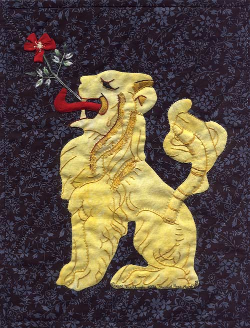 A Page from My Book: Journal Quilt Project by Rose C Rushbrooke - March 2002, hand stitched, hand dyed and commercial fabric. Image copyright &copy; Rose C Rushbrooke.