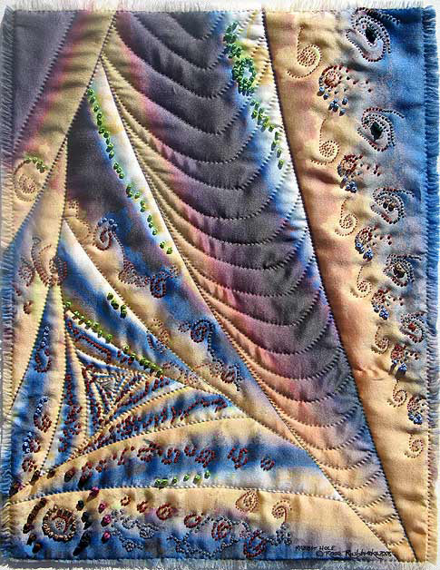 Rabbit Hole - fractal art quilt by Rose C Rushbrooke, hand stitched, printed on silk, mounted on canvas.