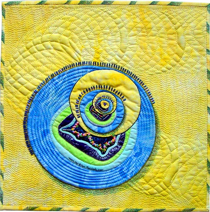 Sheep's Eyes - fractal art quilt by Rose C Rushbrooke, hand stitched, hand dyed and commercially printed cotton, beads, silk ribbon. Image copyright &copy; Rose C Rushbrooke.