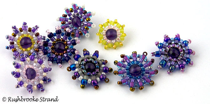 Purple circles - bead weaving, glass and seed beads. Image copyright &copy; Rose Rushbrooke.
