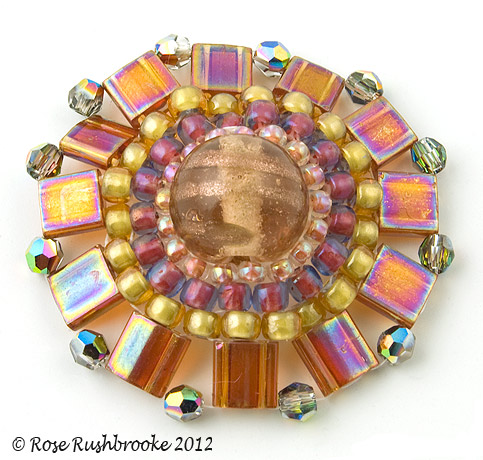 Tila bead circle - bead weaving, glass bead, seed beads, crystals, tila beads. Image copyright &copy; Rose Rushbrooke.