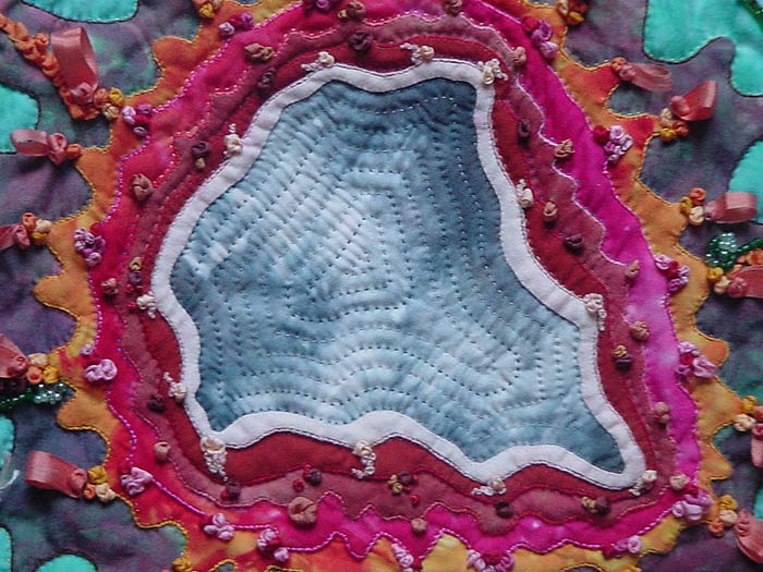 Detail 3 Summer Haze aka Volcanic Pizza  - fractal quilt by Rose Rushbrooke. Image copyright &copy; Rose Rushbrooke.